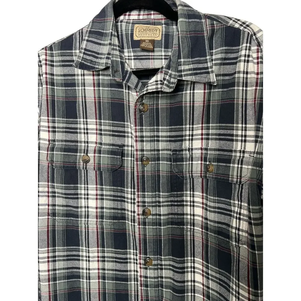 CE SCHMIDT Shirt Mens Medium Blue Green Plaid Button Up Heavy Cotton Workwear - Picture 4 of 4